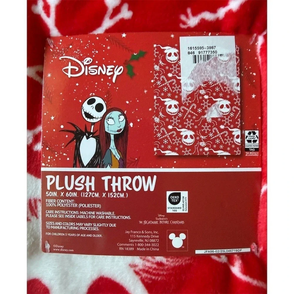 Disney Nightmare Before Christmas Throw Blanket Skellington Red 50x60 Halloween